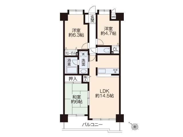 Floor plan. 3LDK, Price 19,800,000 yen, Occupied area 68.29 sq m , Balcony area 7.74 sq m floor plan