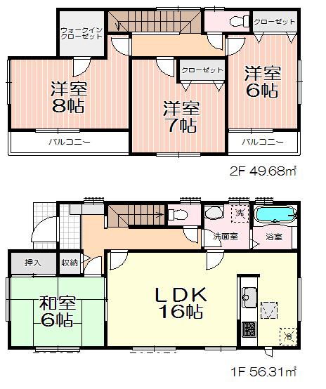 Floor plan. (1 Building), Price 26,800,000 yen, 4LDK+S, Land area 153 sq m , Building area 105.99 sq m