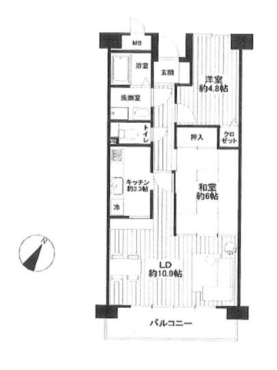 Floor plan. 2LDK, Price 8.9 million yen, Occupied area 58.11 sq m , Balcony area 7.83 sq m floor plan
