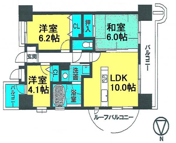 Floor plan. 3LDK, Price 12.5 million yen, Footprint 55.3 sq m , Balcony area 16.02 sq m