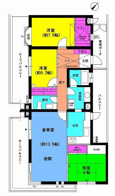 Floor plan. 3LDK, Price 17.5 million yen, Occupied area 90.16 sq m , Balcony area 36.65 sq m