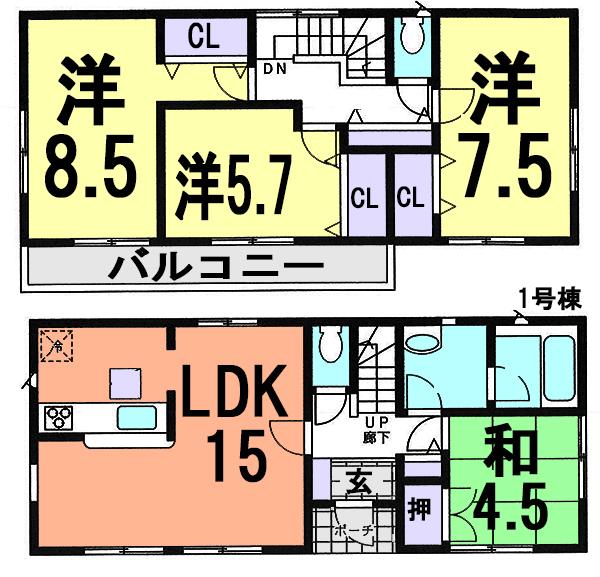 Floor plan. (1 Building), Price 24,800,000 yen, 4LDK, Land area 121.13 sq m , Building area 95.58 sq m