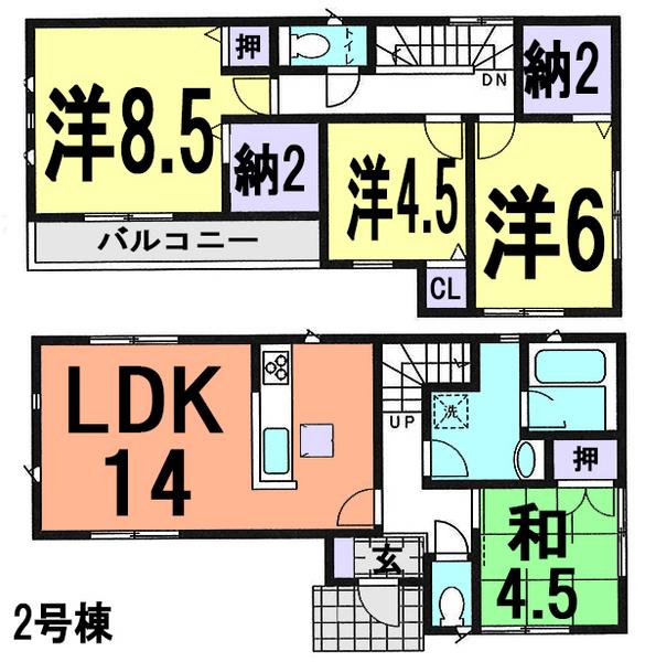 Floor plan. (Building 2), Price 22,800,000 yen, 4LDK, Land area 100.87 sq m , Building area 93.96 sq m