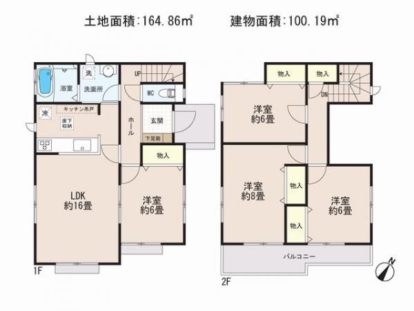 Floor plan. 20.8 million yen, 4LDK, Land area 164.86 sq m , Building area 100.19 sq m