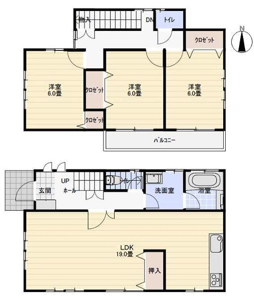 Floor plan. 16.8 million yen, 3LDK, Land area 128.79 sq m , Building area 92.73 sq m floor plan