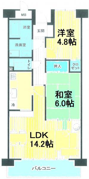 Floor plan. 2LDK, Price 8.9 million yen, Occupied area 58.11 sq m , Balcony area 7.83 sq m