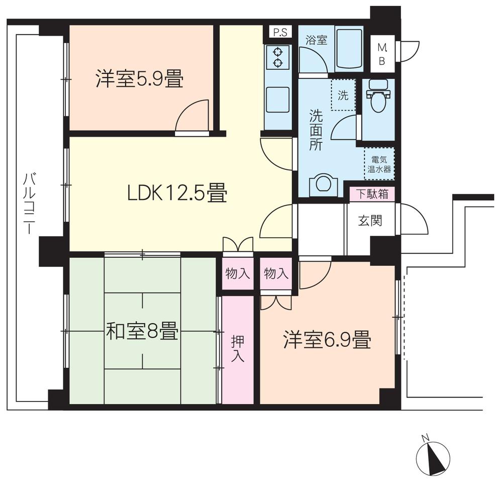 Floor plan. 3LDK, Price 7 million yen, Occupied area 71.49 sq m , Balcony area 11.96 sq m