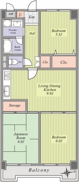 Floor plan. 3LDK, Price 13,900,000 yen, Footprint 62 sq m , Balcony area 6.74 sq m