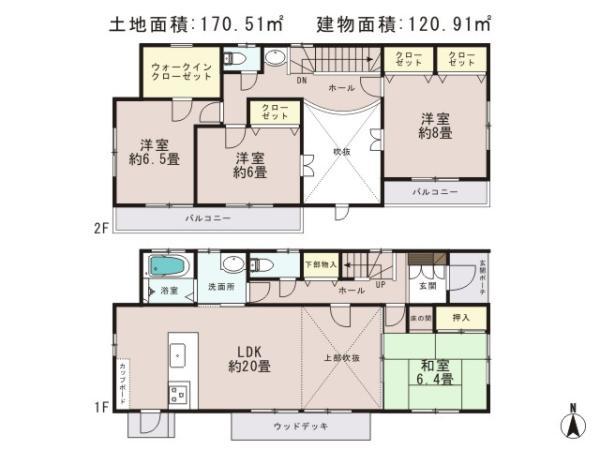 Floor plan. 26,800,000 yen, 4LDK, Land area 170.51 sq m , Building area 120.91 sq m