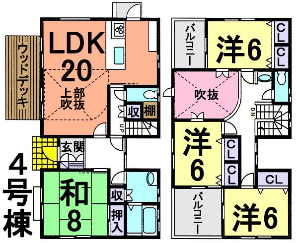 Floor plan. (4 Building), Price 27,800,000 yen, 4LDK, Land area 300.99 sq m , Building area 120.56 sq m