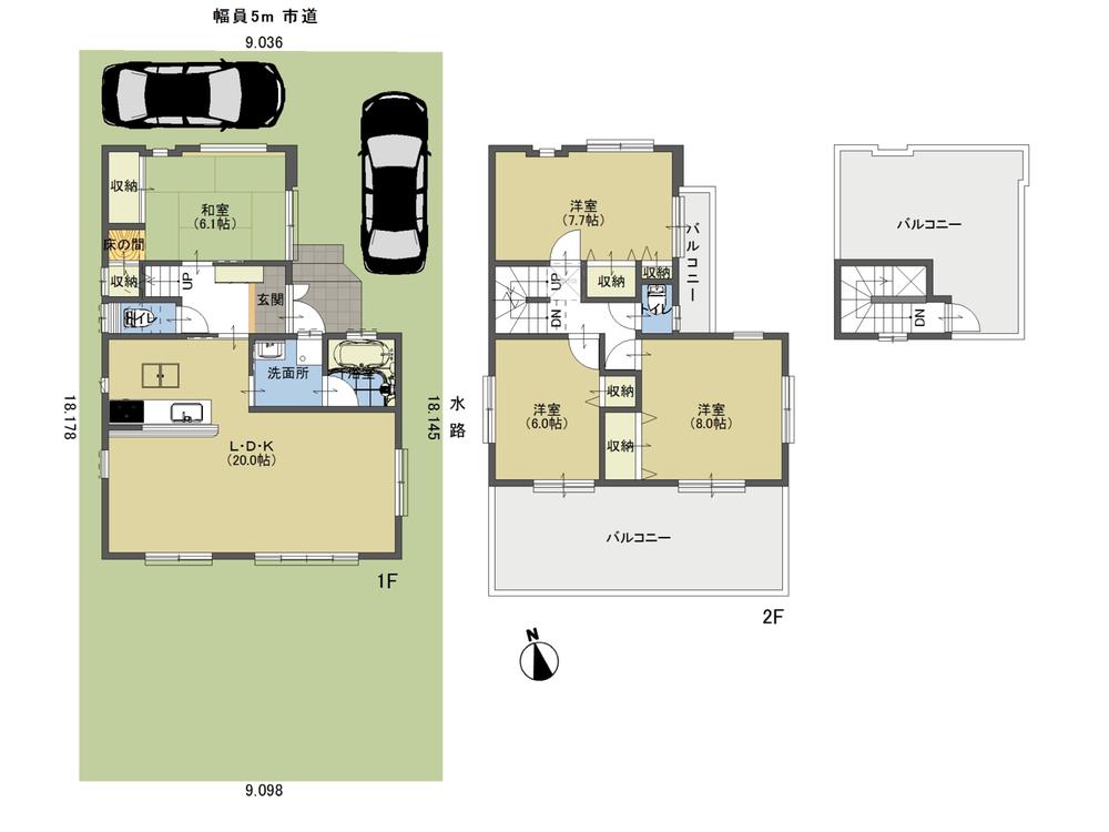 Floor plan. 36 million yen, 4LDK, Land area 163.84 sq m , Building area 112.23 sq m rooftop with LDK20 Johiroi Nantei