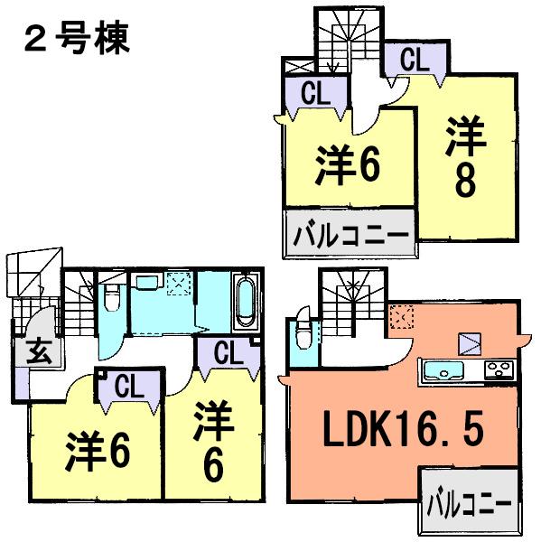 Floor plan. (Building 2), Price 23.8 million yen, 4LDK, Land area 82.07 sq m , Building area 104.82 sq m