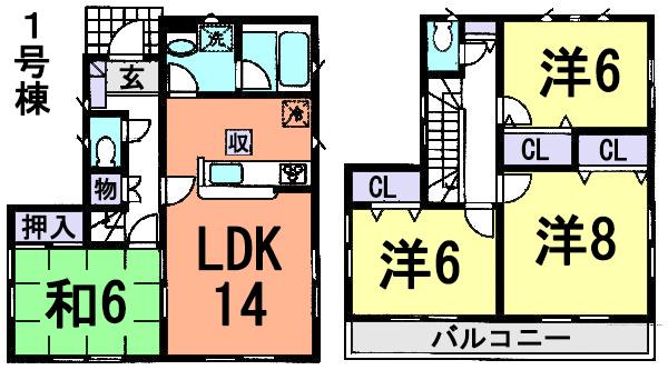 Floor plan. (1 Building), Price 19,800,000 yen, 4LDK, Land area 133.14 sq m , Building area 93.15 sq m