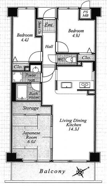 Floor plan. 3LDK, Price 13,980,000 yen, Occupied area 62.41 sq m , Balcony area 8.4 sq m