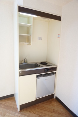 Kitchen. It is small, but is useful with storage