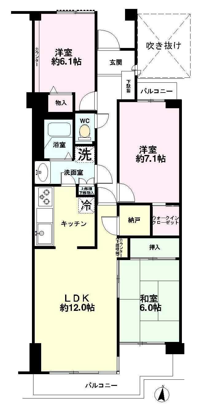 Floor plan. 3LDK, Price 10.5 million yen, Occupied area 80.51 sq m , Balcony area 9.07 sq m