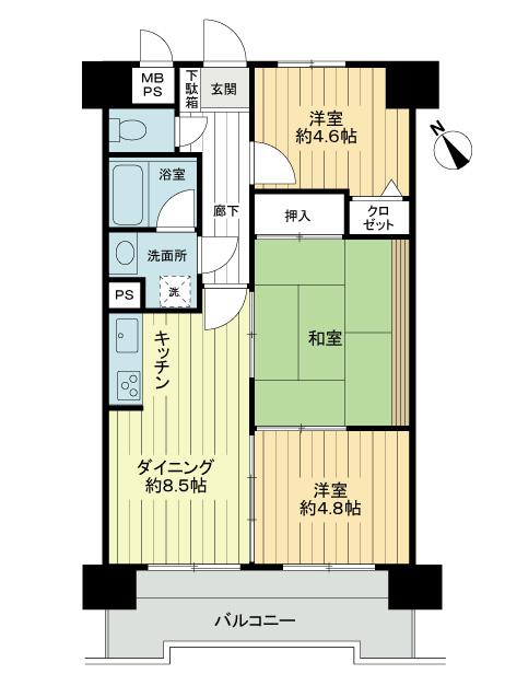 Floor plan. 3DK, Price 13.8 million yen, Footprint 55.1 sq m , Balcony area 8.94 sq m floor plan