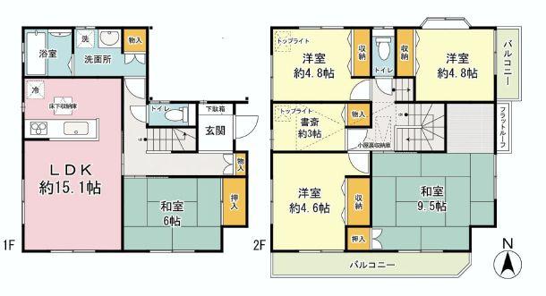 Floor plan. 19 million yen, 5LDK + S (storeroom), Land area 103.67 sq m , Building area 111.79 sq m 5LDK + S