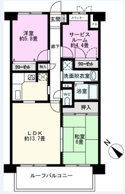 Floor plan. 2LDK + S (storeroom), Price 8.5 million yen, Occupied area 68.67 sq m , Balcony area 7.56 sq m