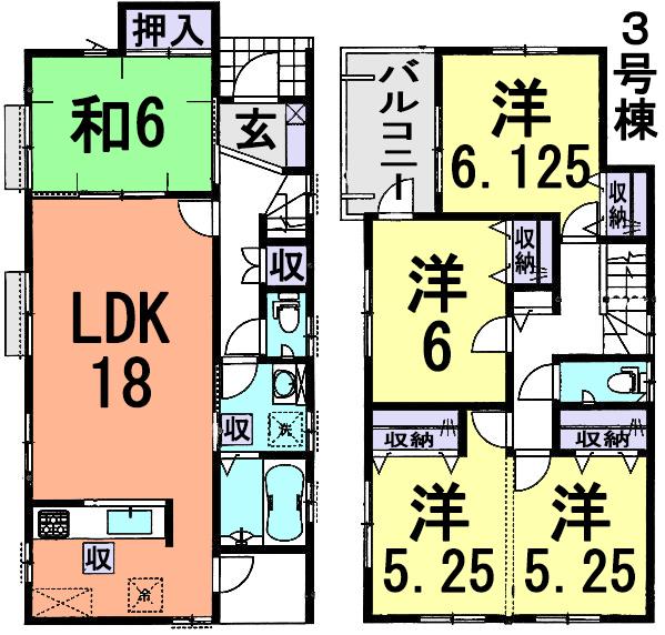 Floor plan. (3 Building), Price 24,800,000 yen, 4LDK, Land area 334.77 sq m , Building area 110.33 sq m