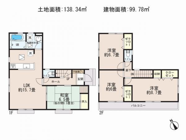 Floor plan. 23.8 million yen, 4LDK, Land area 138.34 sq m , Building area 99.78 sq m