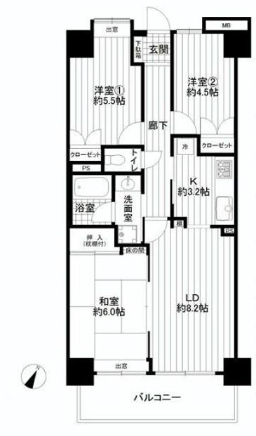 Floor plan. 3LDK, Price 8.5 million yen, Occupied area 61.31 sq m , Balcony area 9.59 sq m