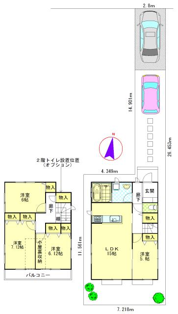 Floor plan. (3 Building), Price 22,800,000 yen, 4LDK, Land area 124.01 sq m , Building area 95.64 sq m