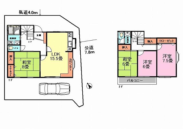 Floor plan. 16.8 million yen, 4LDK, Land area 129.36 sq m , Building area 109.29 sq m