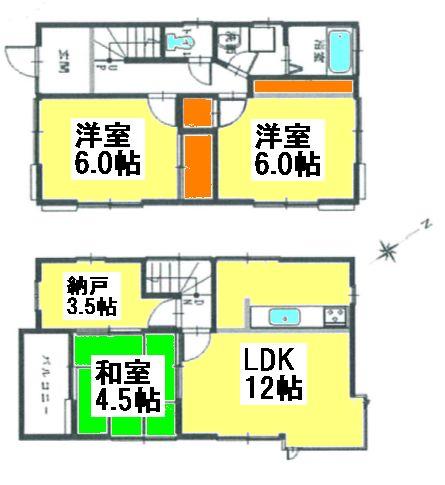 Floor plan. 10.5 million yen, 3LDK+S, Land area 74.47 sq m , Building area 72.04 sq m