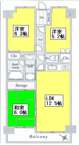 Floor plan. 3LDK, Price 14.9 million yen, Occupied area 66.17 sq m , Balcony area 7.1 sq m