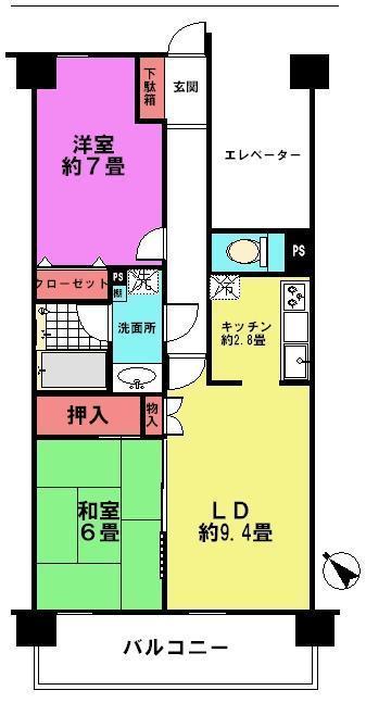 Floor plan. 2LDK, Price 9.8 million yen, Footprint 59.7 sq m , Balcony area 8.7 sq m