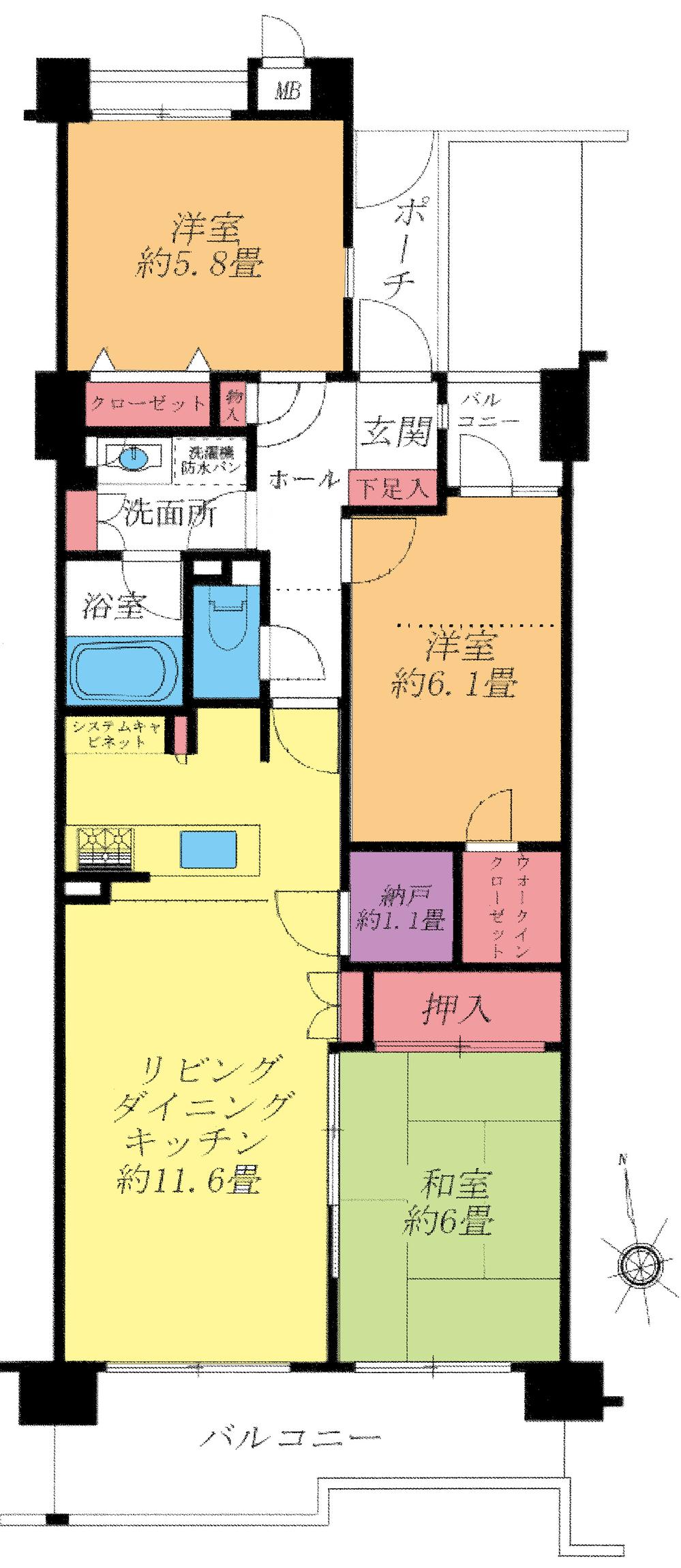 Floor plan. 3LDK, Price 15.9 million yen, Footprint 71.3 sq m , Balcony area 10.7 sq m floor plan