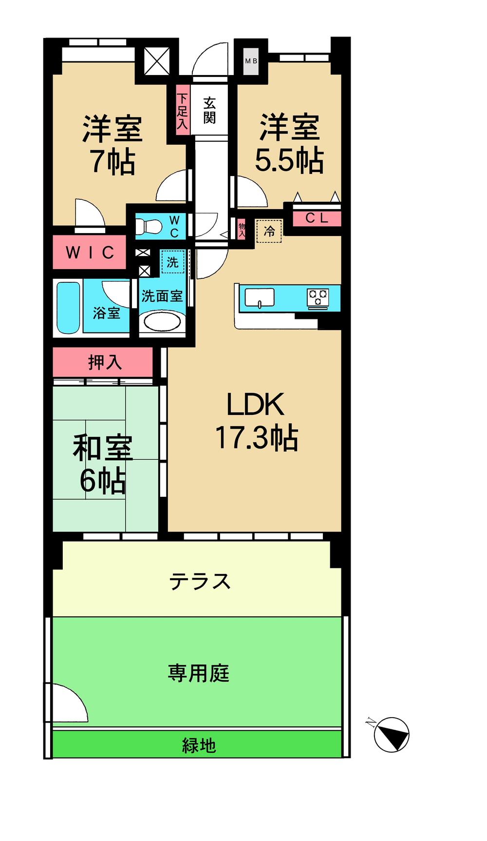 Floor plan. 3LDK, Price 22,800,000 yen, Occupied area 77.24 sq m