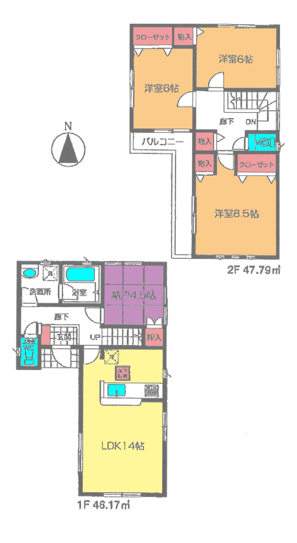Floor plan. (3 Building), Price 32,800,000 yen, 3LDK+S, Land area 106.54 sq m , Building area 93.96 sq m