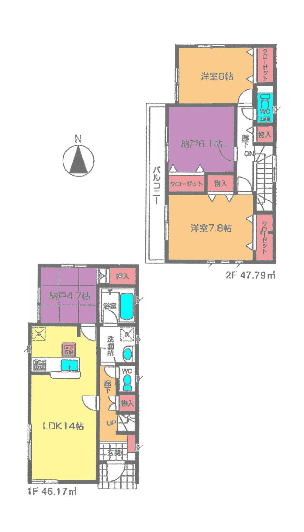 Floor plan. (4 Building), Price 32,800,000 yen, 2LDK+2S, Land area 106.36 sq m , Building area 93.96 sq m