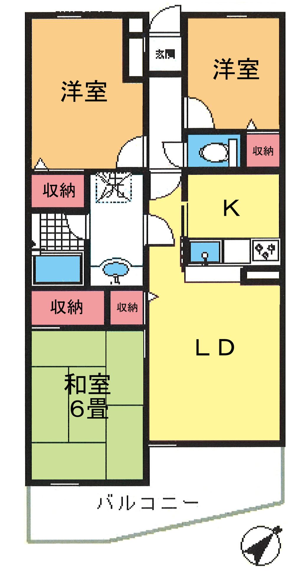 Floor plan. 3LDK, Price 8.2 million yen, Occupied area 61.51 sq m , Balcony area 7.22 sq m floor plan