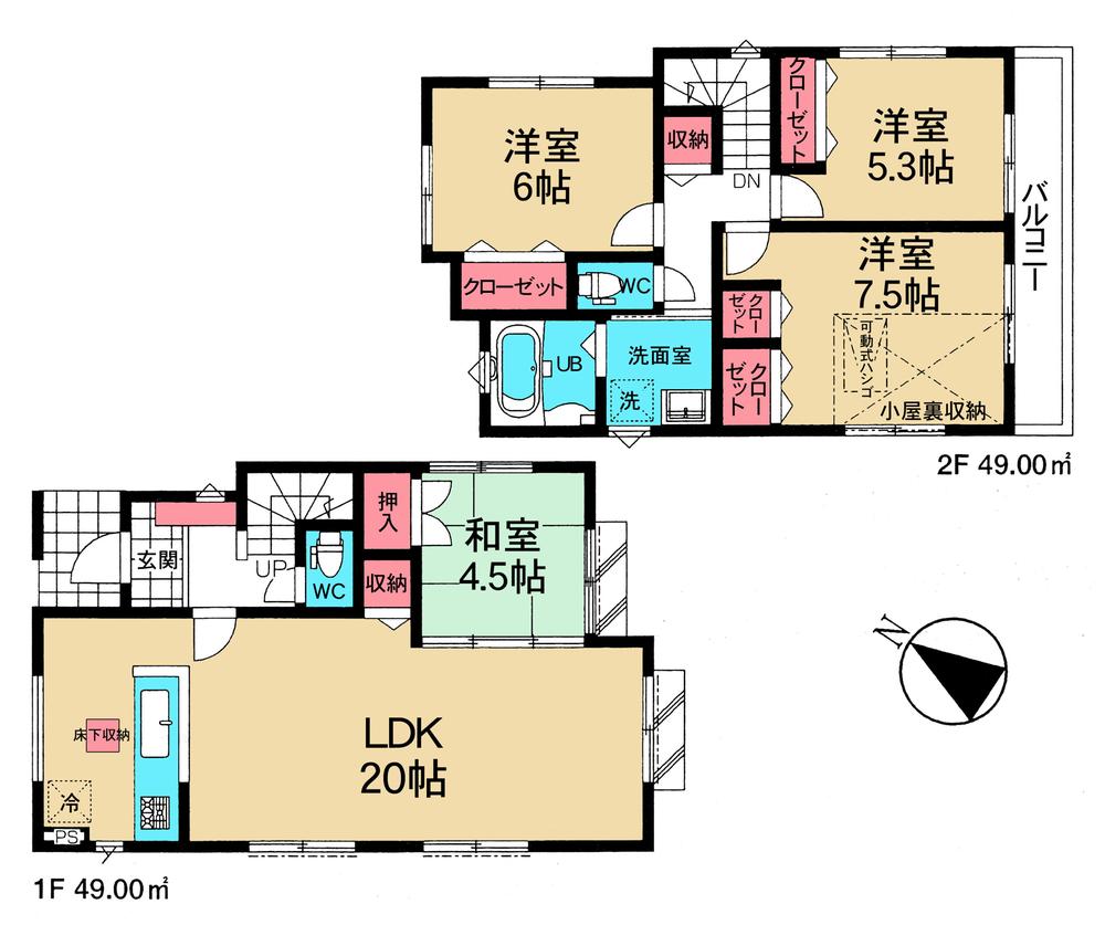 Floor plan. 29,800,000 yen, 4LDK, Land area 121.21 sq m , Building area 98 sq m