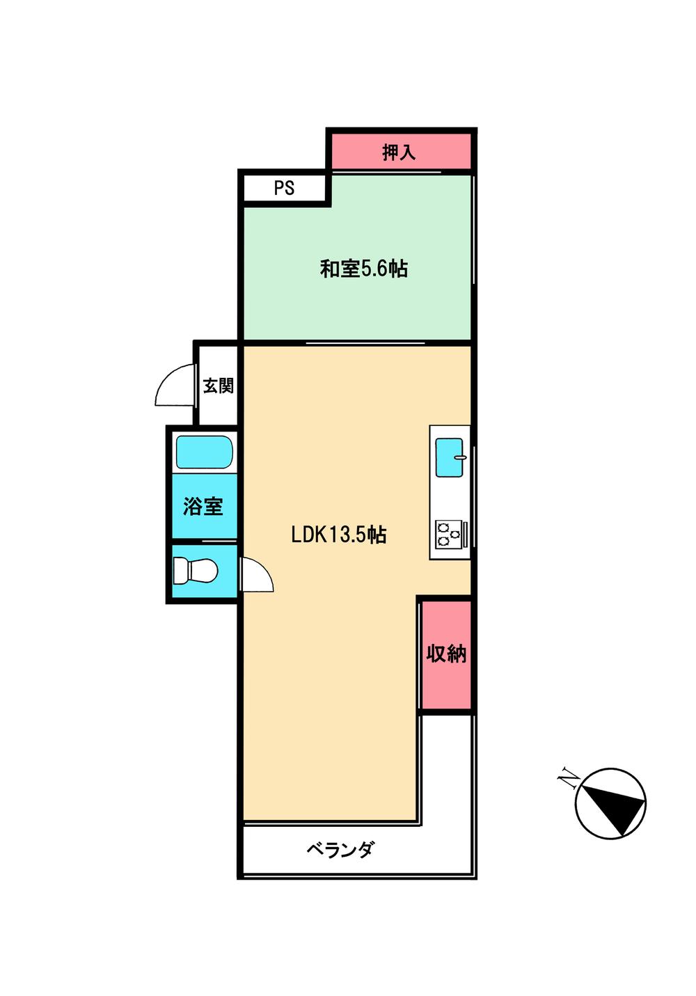 Floor plan. 1LDK, Price 4.8 million yen, Occupied area 37.27 sq m