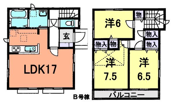 Floor plan. (B Building), Price 26,800,000 yen, 3LDK, Land area 111.6 sq m , Building area 87.76 sq m