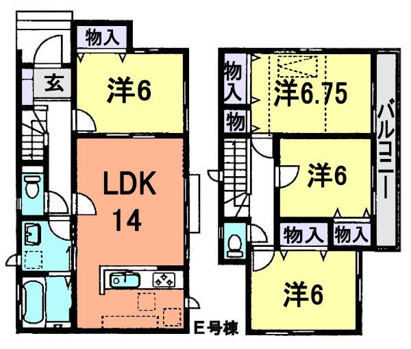 Floor plan. (E Building), Price 29,300,000 yen, 4LDK, Land area 100.11 sq m , Building area 92.74 sq m