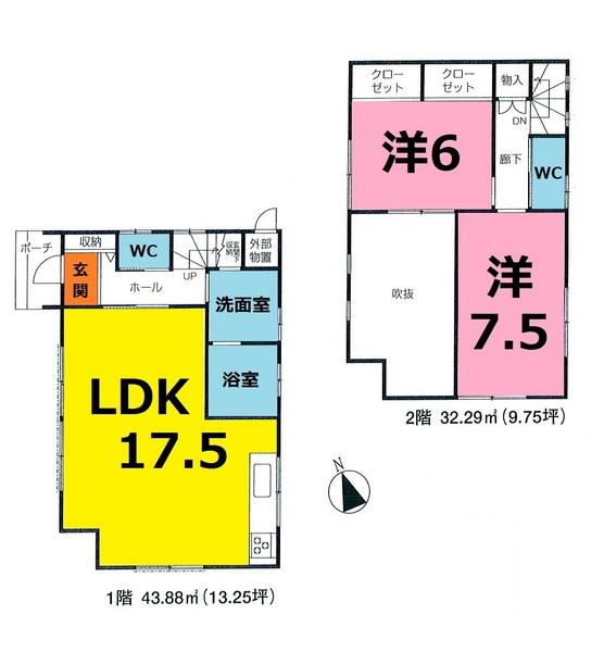 Floor plan. 23.8 million yen, 2LDK, Land area 95.23 sq m , Building area 76.17 sq m