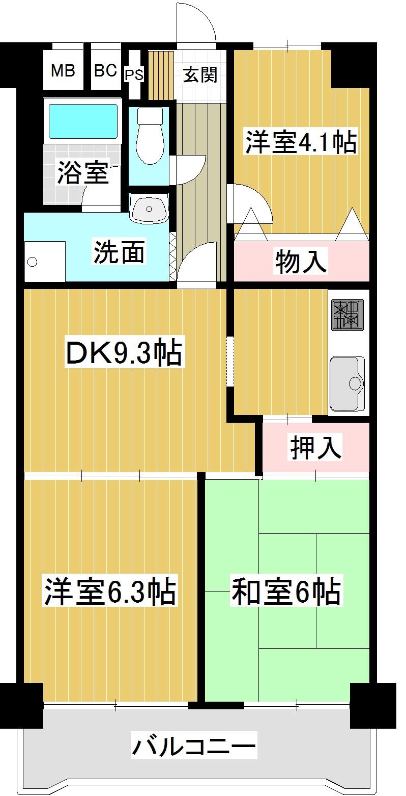 Floor plan. 3DK, Price 12.8 million yen, The best also for the occupied area 59.08 sq m family
