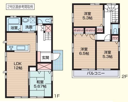 Building plan example (floor plan). Building plan example (NO.2) 4LDK, Land price 24,410,000 yen, Land area 145.1 sq m , Building price 12,690,000 yen, Building area 89.23 sq m