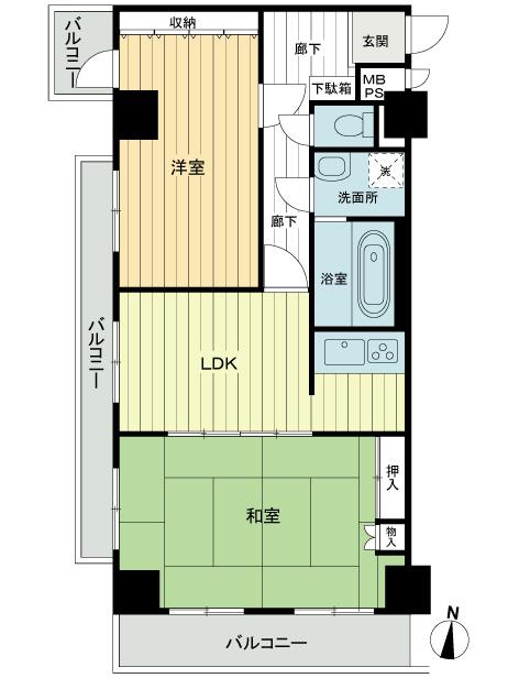 Floor plan. 2LDK, Price 14.8 million yen, Occupied area 70.18 sq m , Balcony area 14.5 sq m