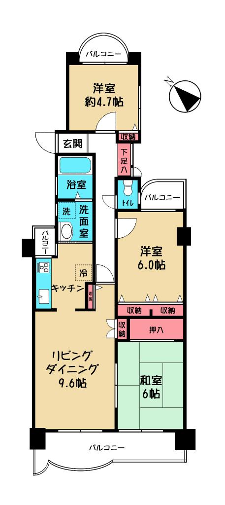 Floor plan. 3LDK, Price 9 million yen, Occupied area 68.76 sq m , Balcony area 14.65 sq m