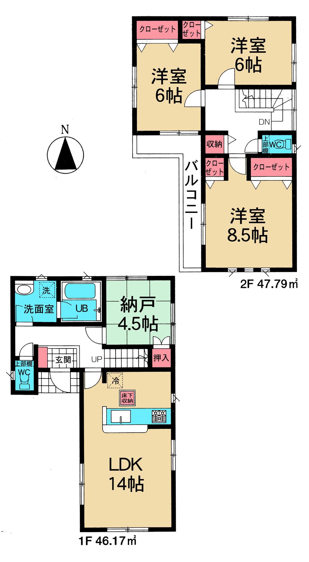 Floor plan. 32,800,000 yen, 3LDK + S (storeroom), Land area 106.54 sq m , Building area 93.96 sq m