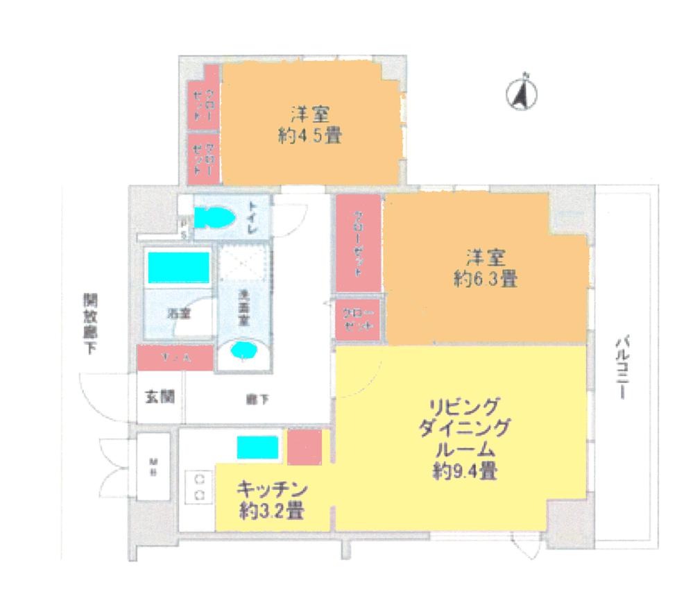 Floor plan. 2LDK, Price 16.8 million yen, Occupied area 57.25 sq m , Balcony area 6.97 sq m floor plan