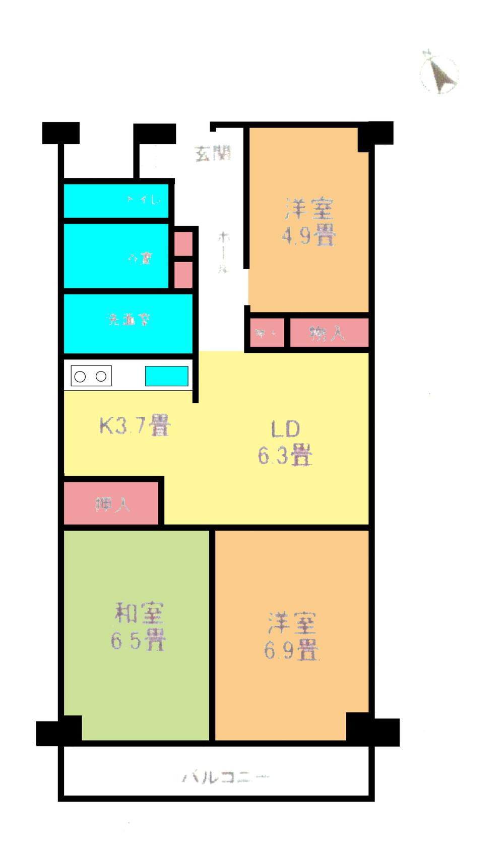 Floor plan. 3LDK, Price 11.8 million yen, Footprint 64.4 sq m , Balcony area 7.84 sq m floor plan