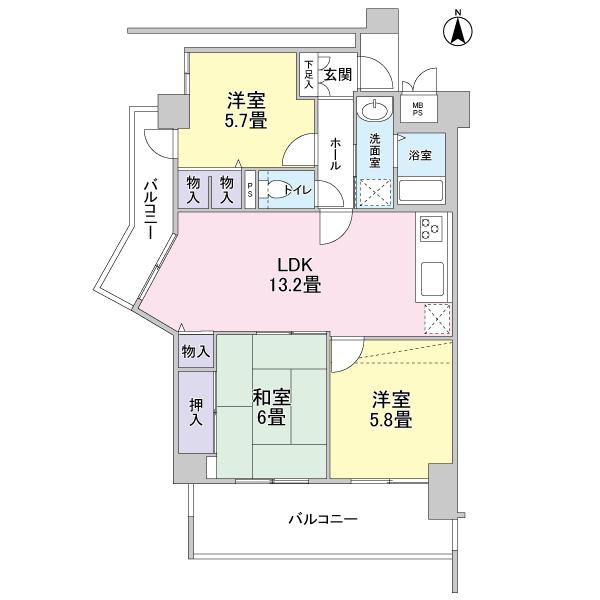 Floor plan. 3LDK, Price 11.9 million yen, Footprint 63.4 sq m , Balcony area 15.78 sq m