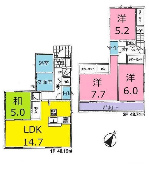 Floor plan. 23.8 million yen, 4LDK, Land area 99.76 sq m , Building area 91.93 sq m